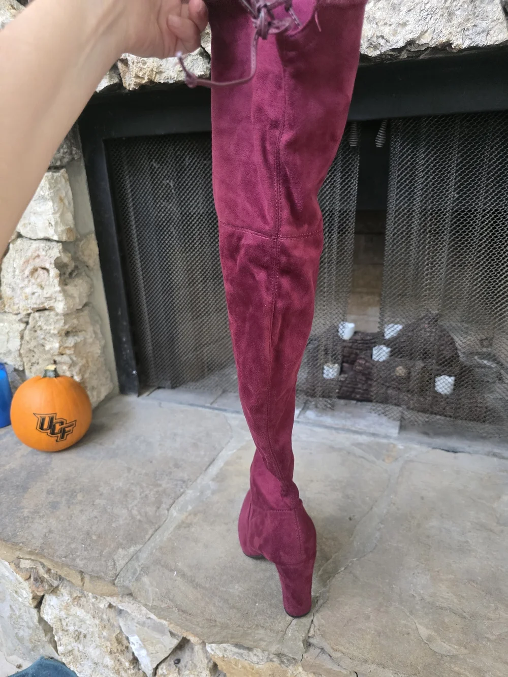 Charlotte Russe Burgundy Thigh High Block Heel Boots